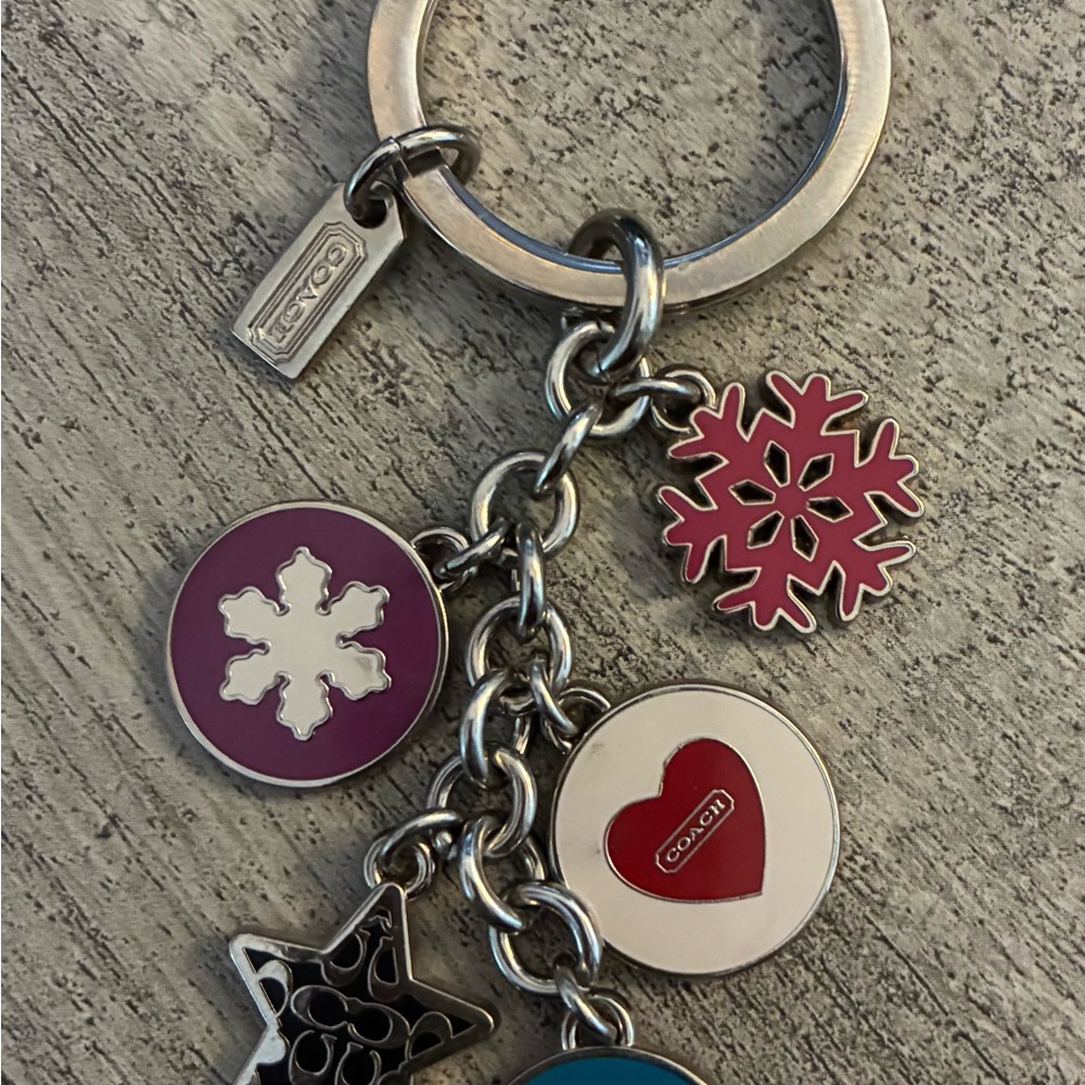 Coach Silver Keychain with Multicolor Charms